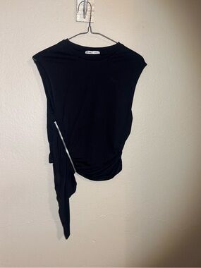 Bershka Black Sleeveless Asymmetric Tank with Zip Accent